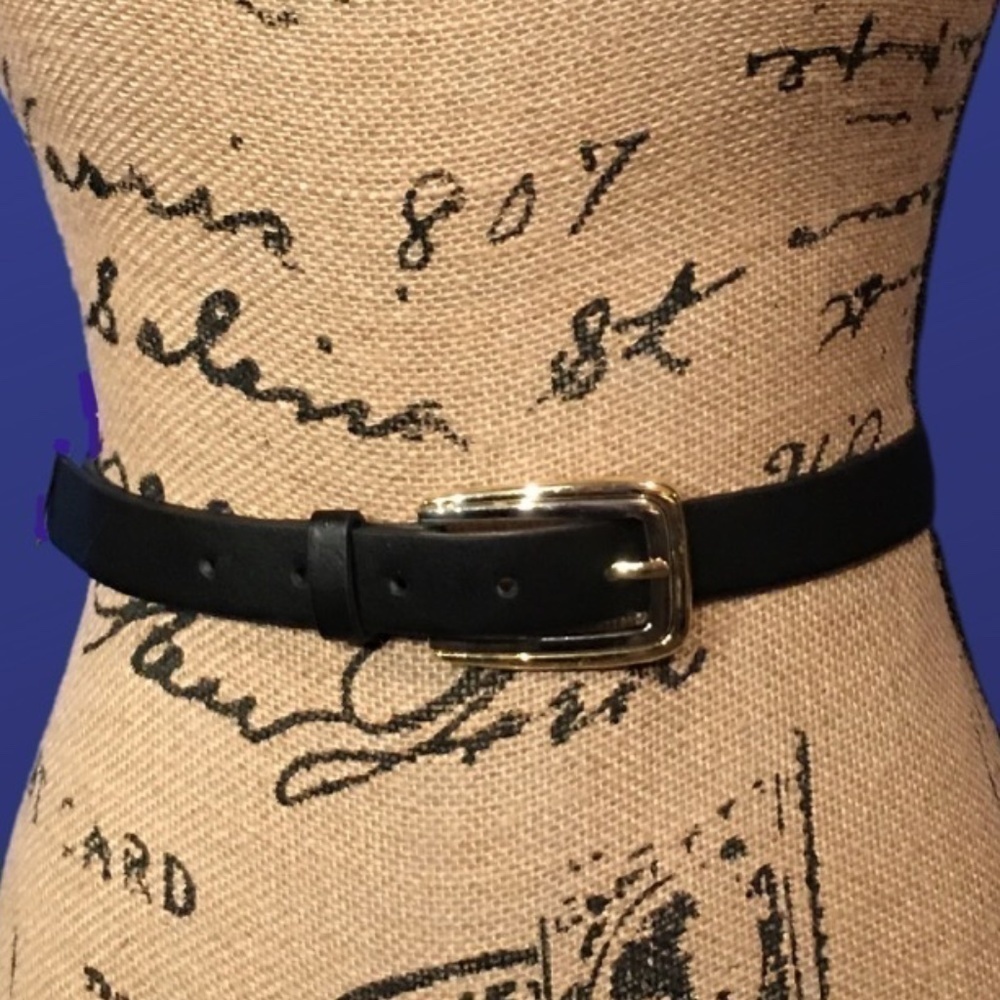 UNBRANDED 100% Synthetic Faux Leather Belt, Black w/Gold & Silver Buckle, NWOT